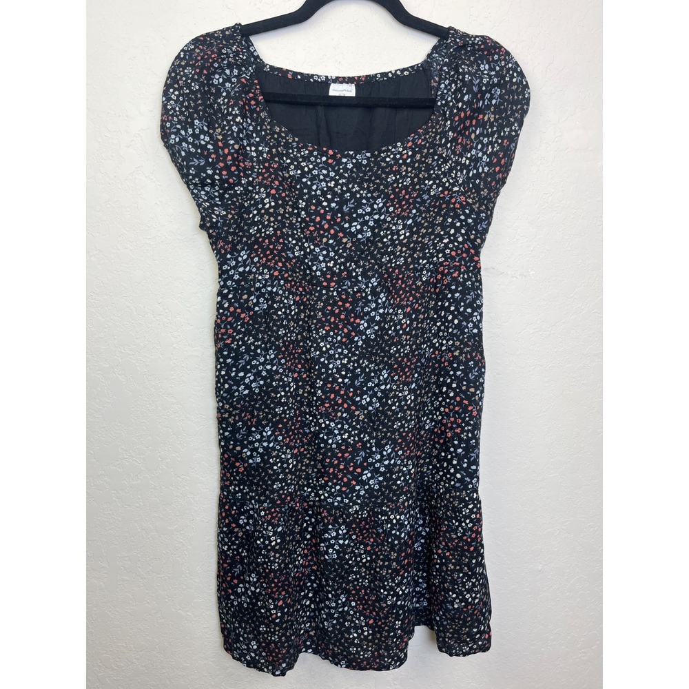 ABERCROMBIE KIDS Girls Lined Black Floral Short Sleeve Dress Size 13/14